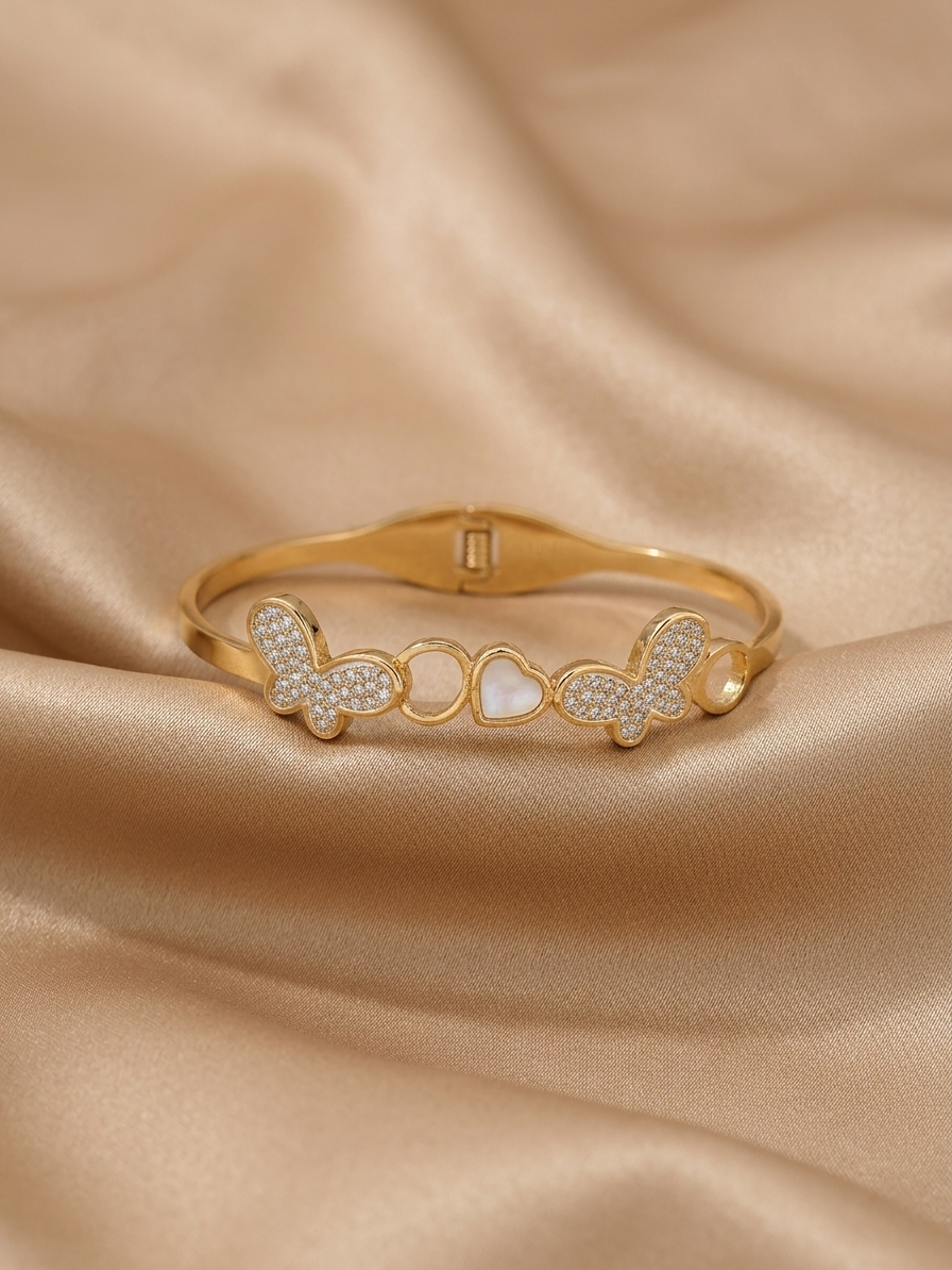 Butterfly Heart Crystal Gold Bracelet