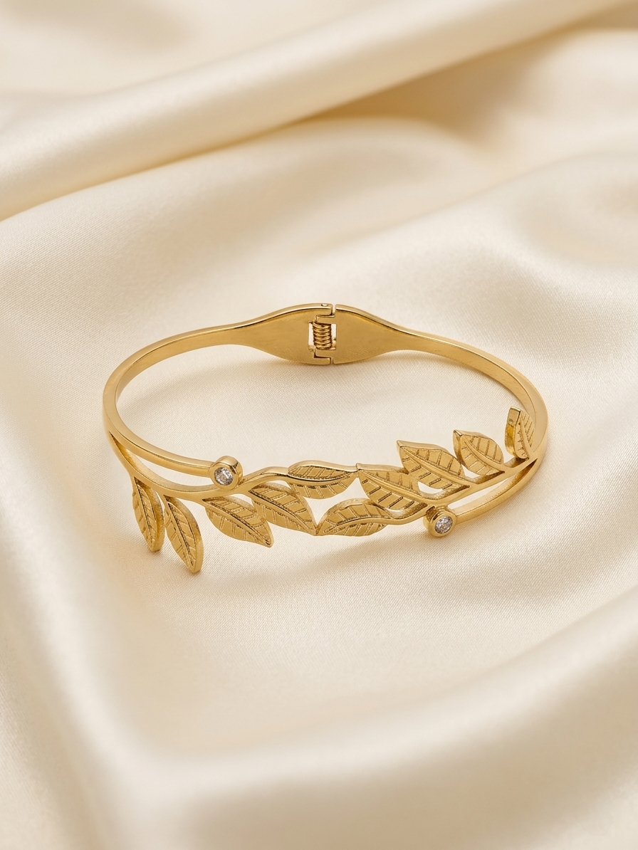 Leaf Vine Crystal Gold Bracelet