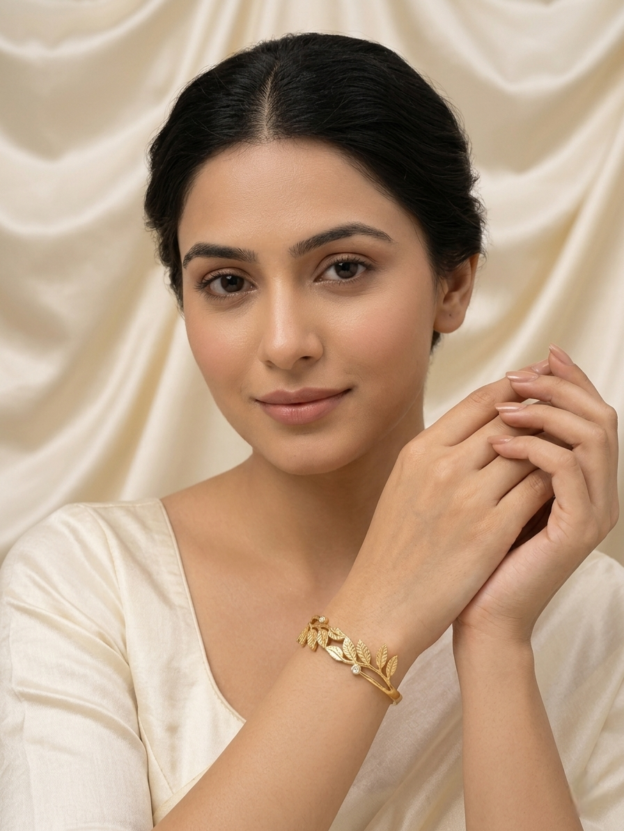 Leaf Vine Crystal Gold Bracelet