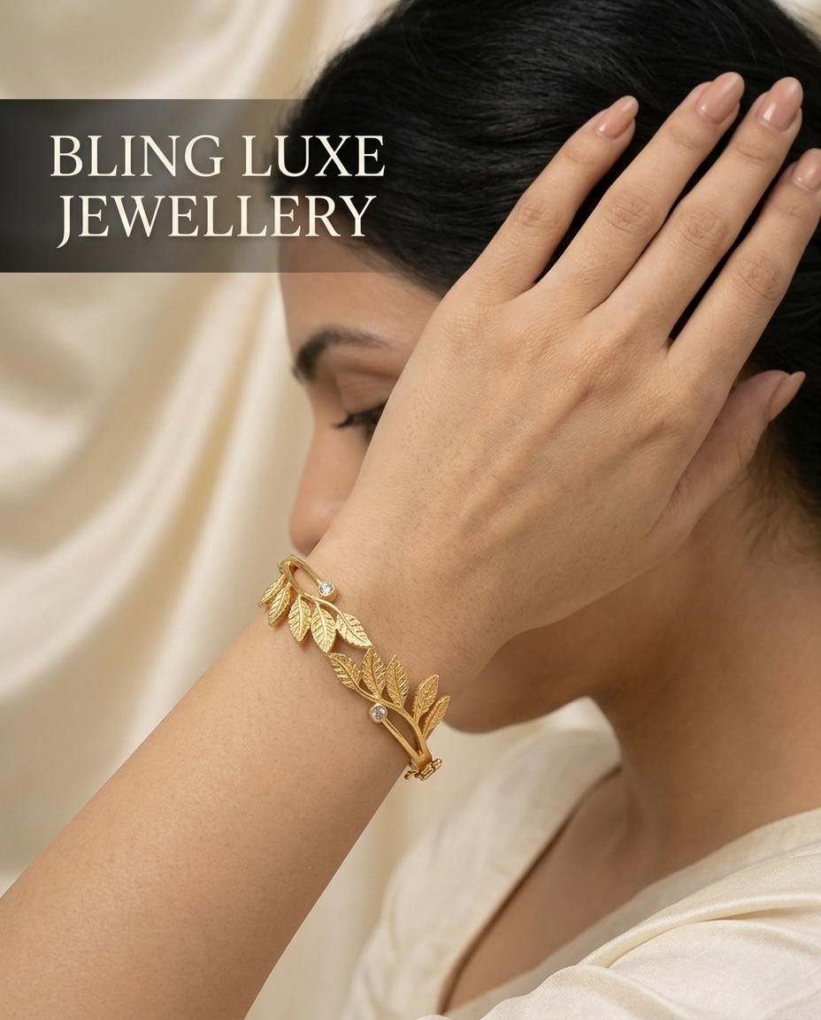 Leaf Vine Crystal Gold Bracelet